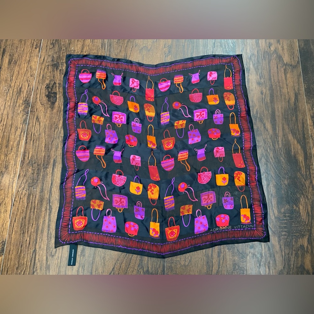Adrienne Vittadini 100% Silk Purse Print Square Hair Neck Accessory Scarf